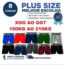CUECA PLUS SIZE MASCULINO 8 UNIDADES