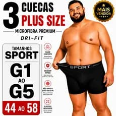 Kit 3 cuecas box boxer plus size masculino G1 G2 G3 G4 G5