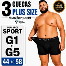Kit 3 cuecas plus size algodão antialergico