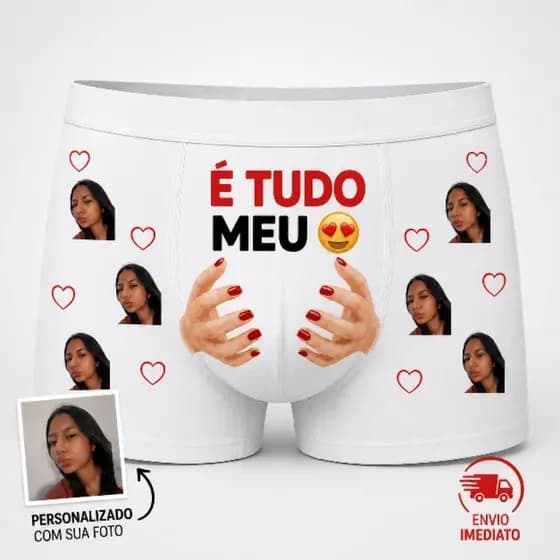 Cueca perzonalizada com foto coração namorados tudo meu