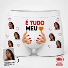 Cueca perzonalizada com foto coração namorados tudo meu