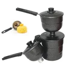 Duo Cuscuzeiro Nordestino 3pcs: A Cuscuzeira Certa para Cada Momento (Individual e Compartilhar)