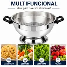 Escorredor De Macarrão Alumínio 20cm Com Alças Escorre Massa Legumes Verduras Frutas