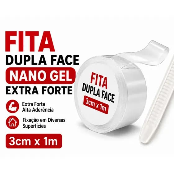 Fita dupla face nano gel transparente extra forte kit 5 metros