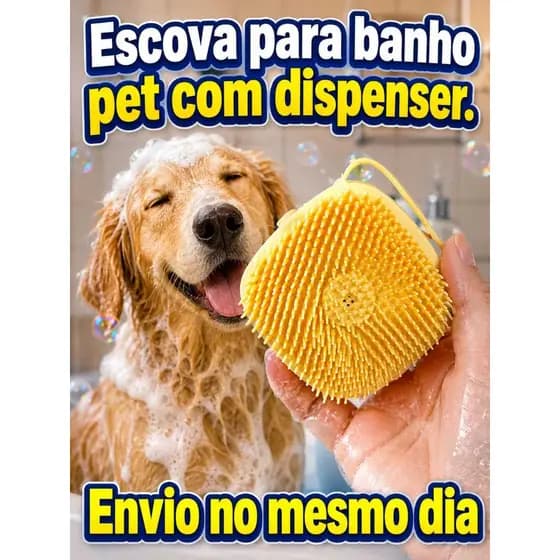 Escova Banho Pet Silicone Massageadora Com Dispenser 80ml Shampoo Removedor de Pelos Cachorro e Gato