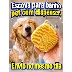 Escova Banho Pet Silicone Massageadora Com Dispenser 80ml Shampoo Removedor de Pelos Cachorro e Gato