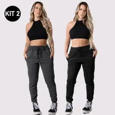 Kit 2 Calças Feminina Moletinho Com Punho Inverno Akira Fitness