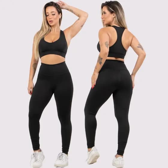 Conjunto Fitness Feminino Top Nadador Suplex e Calça Legging Treino Academia Akira Fitness