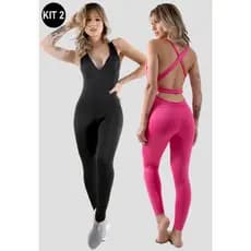 Kit 2 Macacão Feminino Com Bojo Suplex Fitness Academia Ginástica Akira Fitness