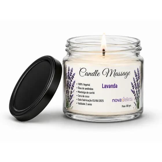 Vela de Massagem Relaxante com Óleo Essencial Lavanda Vegana Novabelleza