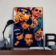 Quadro Decorativo Hip Hop Retrô Ícones do Rap Arte Urbana Moderna Decoração Sala Quarto Escritório
