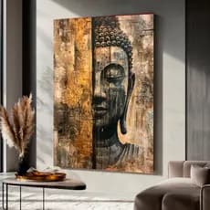 Quadro decorativo 1 peça buda dourado ouro moderno abstrato decoração casa sala quarto hall