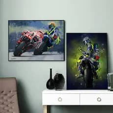 Kit 2 Quadros Decorativos Moto GP Valentino Rossi Marc Márquez Corrida Motociclismo Sala Quarto Gamer 40x60cm
