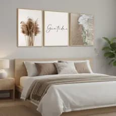 Kit Quadros Decorativos Gratidão Minimalista Boho Chic Neutro Natureza decoração casa sala quarto