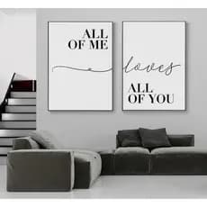 Kit 2 Quadros Decorativos All of Me Loves All of You – Quadro Frase Romântica Casal Sala Quarto