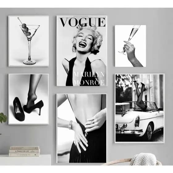 Quadro decorativo 6 peças preto e branco moda estiloso moderno para quarto sala hall