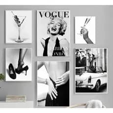 Quadro decorativo 6 peças preto e branco moda estiloso moderno para quarto sala hall