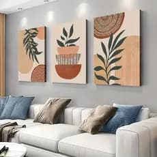 Quadro decorativo trio folhagens Moderno Abstrato Linhas Geométrico decoração casa sala quarto
