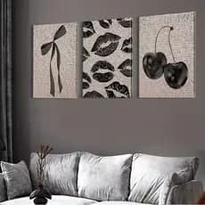 Quadro decorativo 3 peças cereja laços beijos moderno preto e branco minimalista decoração para casa sala quarto