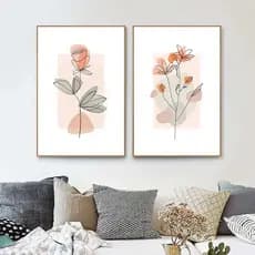 Kit 2 Quadros Decorativos Minimalistas Floral Abstrato – Arte Moderna Escandinava