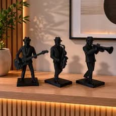 Kit Escultura Músico Jazz Enfeite Trio Saxofone Guitarra Trompete Decoração Música Bancada Minimalista