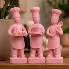 Estátua confeiteira bolo cupcake colher trio cozinha cafeteria decorativa casa delicado 3D