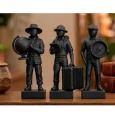 Estátua mochilão viagem viajar viajante mundo mala trio decorativo casa sala moderno 3D presente