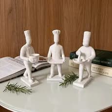 Trio estátua cozinheiro chef cozinha gastronomia master decorativo moderno panela tábua colher