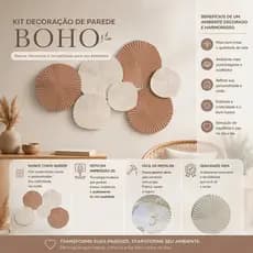 Kit Leques Decorativos Parede Boho 3D Orgânico Plissados Moderno Tons Neutros Sala Quarto Luxo