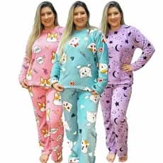 Pijama Feminino Longo Fleece Ted Peludinho Confort Premium