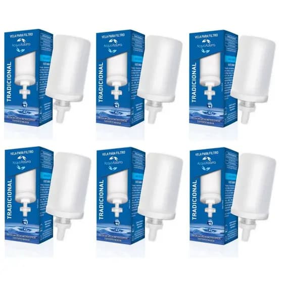 Kit Com 6 Velas Tradicional Acqua Azzurra Filtro De Barro Bebedouro De Agua