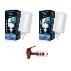 Kit 2 Velas Tripla Ação Alcalina Prata Carvão + 1 Torneira Marrom Preta Branca Para Filtro De Barro