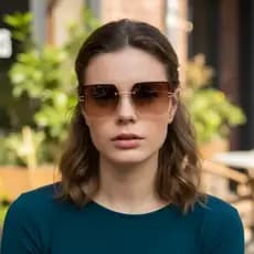 Óculos de Sol Feminino Quadrado sem aro Grande Luxo Lente Marrom Degradê UV400 Oculos estilo blogueira