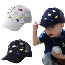 Boné Infantil Menino Menina 1 a 3 Anos Telinha Trucker Estampado Dinossauro Ajustável