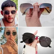 Óculos de Sol Feminino Masculino Hexagonal Proteção UV