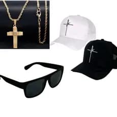 Colar Cruz Masculino 18k + Boné Fé+ Óculos Premium Promoção