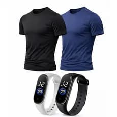 Kit Camisa Dry Fit Masculina + Relógio Esportivo M4 Fitness Academia Corrida para o dia a dia
