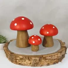 Trio de Mini Cogumelo Vermelho Decorado de Ceramica Miniatura