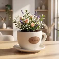 Xicara com Pires Vaso Elegance cor Ninho - Ceramica Flowers
