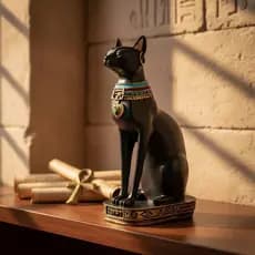 Estatueta Enfeite Decorativo Gato Egipcio Bastet Sentado Deus Da Fertilidade em Resina