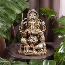 Ganesha Média De Resina Com Base Decorada Em Resina