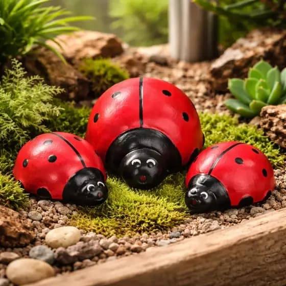 Miniatura Familia De Joaninhas Enfeite Jardim Em Ceramica