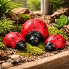 Miniatura Familia De Joaninhas Enfeite Jardim Em Ceramica