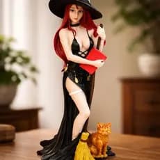 Estatueta Sabrina Bruxa Bruxinha Feiticeira Preto em Resina