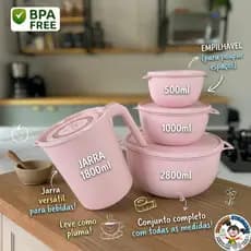 Kit de 3 Potes Hermético Plástico livre de BPA Free + 1 Jarra 1,800L