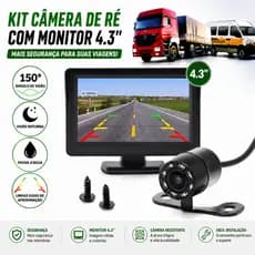 Camera De Ré com Monitor 4.3 Polegadas Colorida Noturna led kit universal