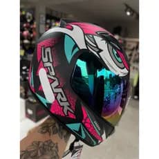 CAPACETE FEMININO E MASCULINO SPARK EBF COM VISEIRA ESPELHADA CAPACETE ESPORTIVO  ROSA