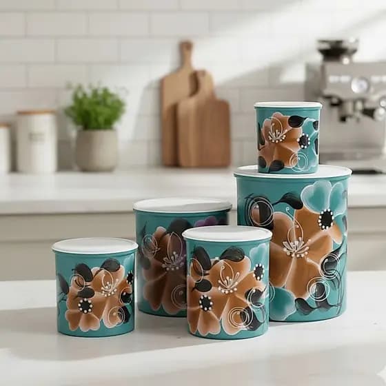 Kit 5 Peças Organizadores Plástico Jogo de Cozinha Decorado Armazenamento de Alimentos Casa