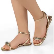 Sandália Rasteira Feminina Lesma Metal Elegante Fivela Casual Rasteirinha Amendoa Metal Bold Moda