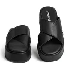 Sandália Papete Feminina Plataforma X Flatform Tiras Cruzadas Confortável Casual Blogueira Verão  Praia.